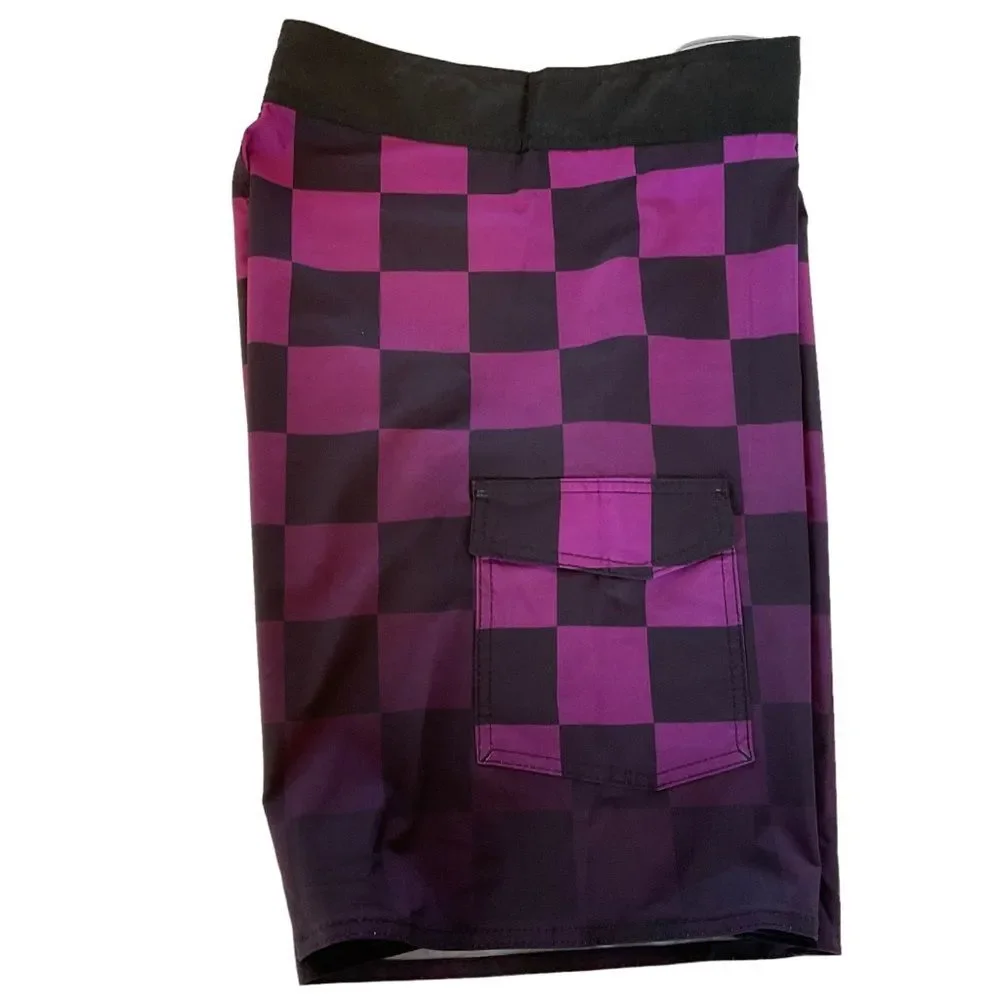 NWOT Atama Shorts Boardshorts Men’s 34-35 Purple Checkered MMA Jiu Jitsu Brazil